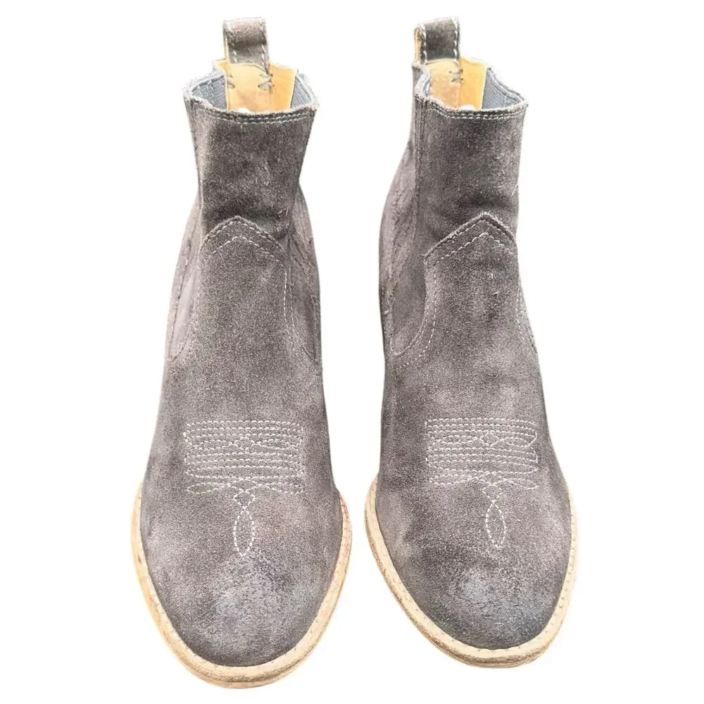 Dolce Vita Gray Suede Western Ankle Boots Women’s 7.5 Stacked Heel Booties